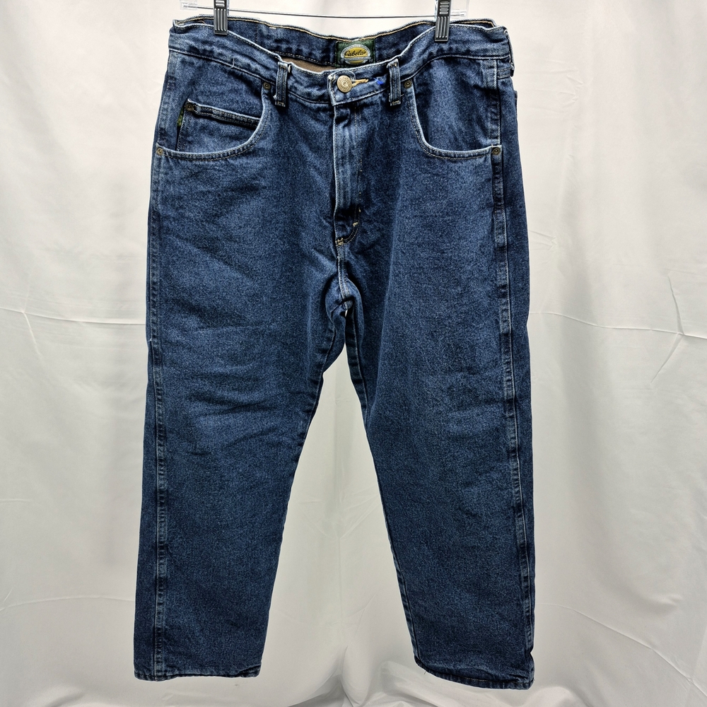 Cabela's Mens Flannel Lined Jeans Blue Denim Work Outdoor Pants Size 36